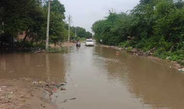 नारणावास - बागरा सड़क  मार्ग पर जगह जगह जल भराव से मुश्किल हुआ राहगीरों का सफर