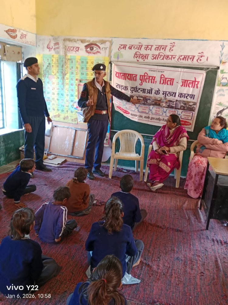केंद्रीय विद्यालय जालोर व मालनाथ की ढाणी में विद्यार्थियों को दी गई यातायात नियमों की जानकारी