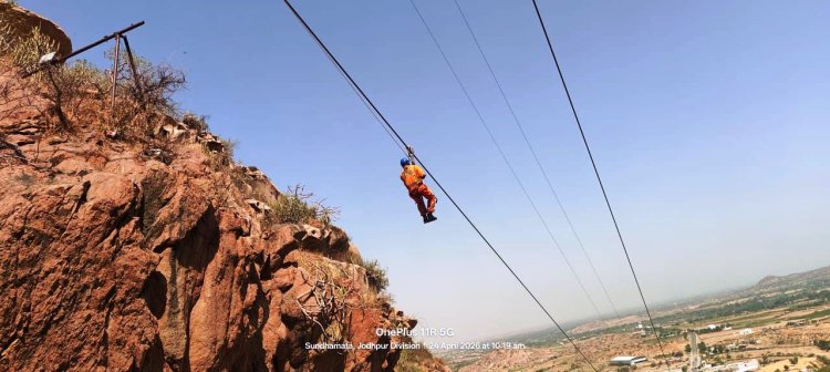 सुंधा माता पहाड़ी पर स्थित रोप-वे में यात्रियों के फंसने की सूचना पर प्रशासन ने की सफल मॉक ड्रिल